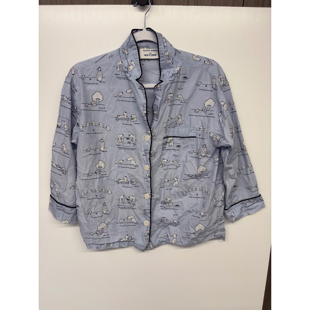 Sleepy Jones New Yorker Cartoon Pajama Top Women XS Blue Charles Barsotti Quirky